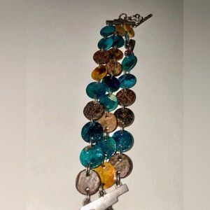 Vintage Iridescent Shell and Wood Bracelet